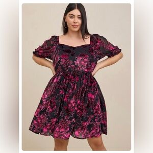 Torrid Burnout Velvet Babydoll Plus Size Mini Dress